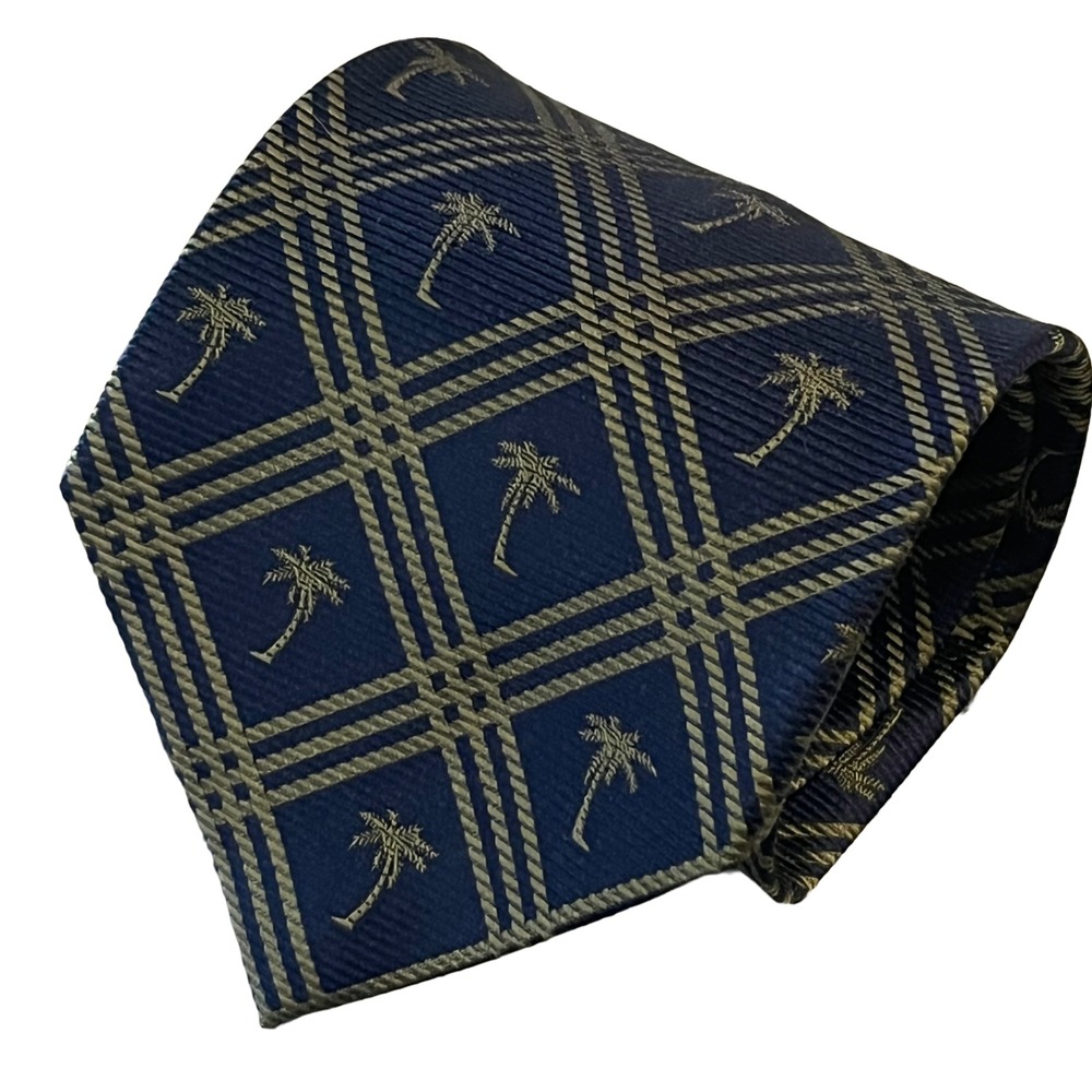 Tommy Bahama Tie Mens 56"x4" Navy 100% Silk Off Island Tropical Palm Trees